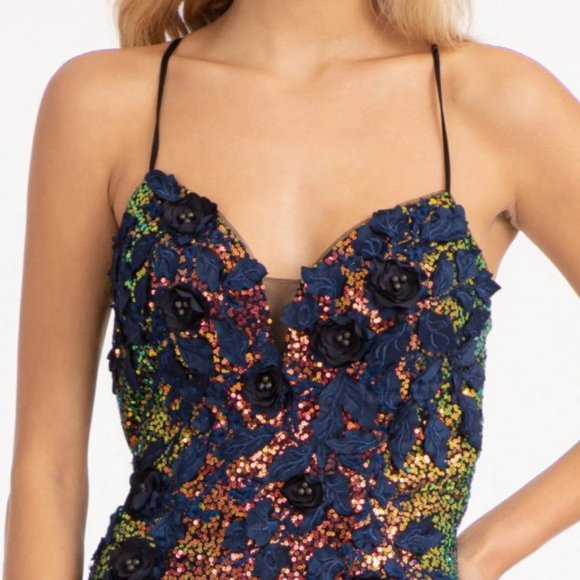 NEW LONG OFF THE SHOULDER SLEEVELESS SHEATH GOWN EMBROIDERED WITH SEQUINS GL3025 - Picture 4 of 14